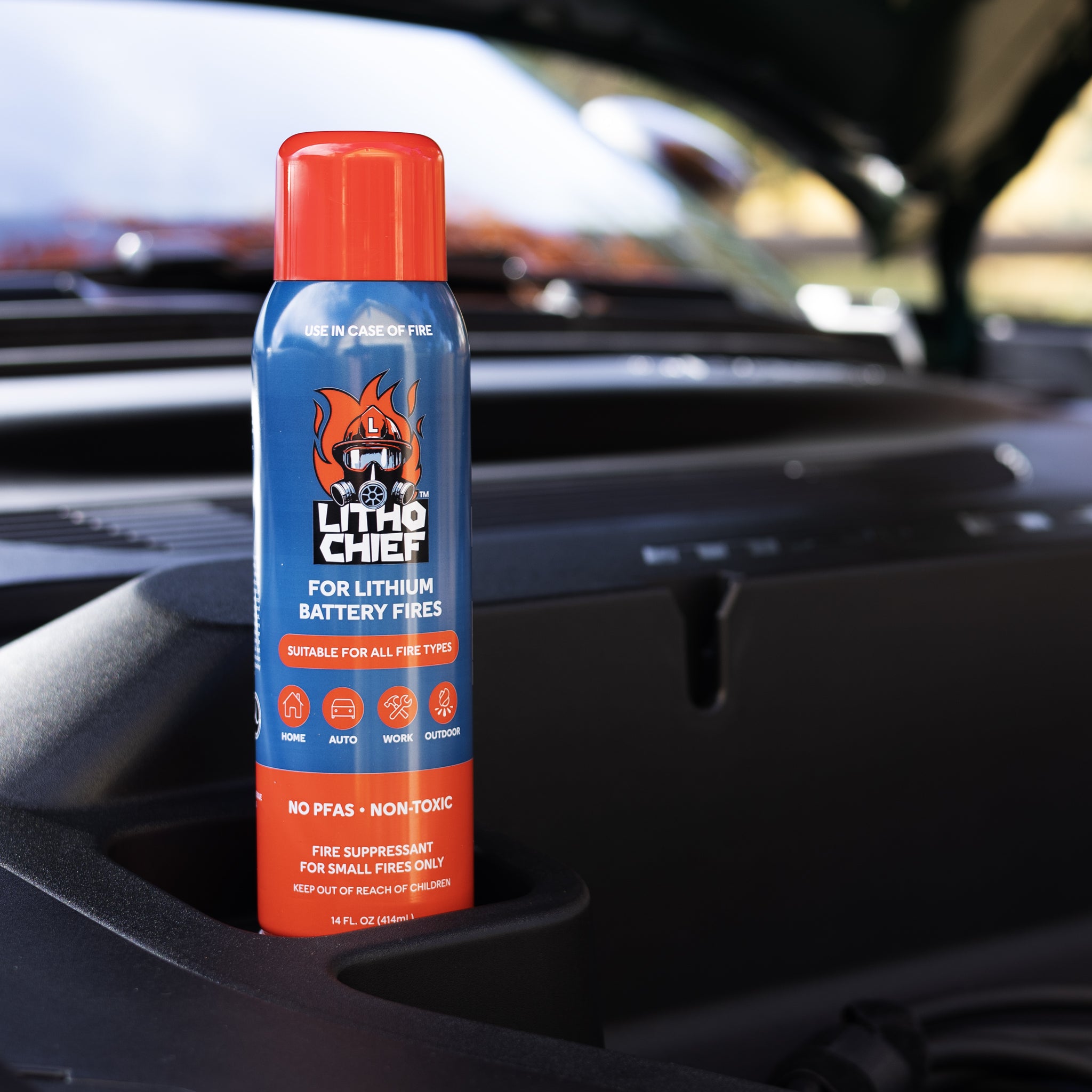 LithoChief in front truck of an electric vehicle